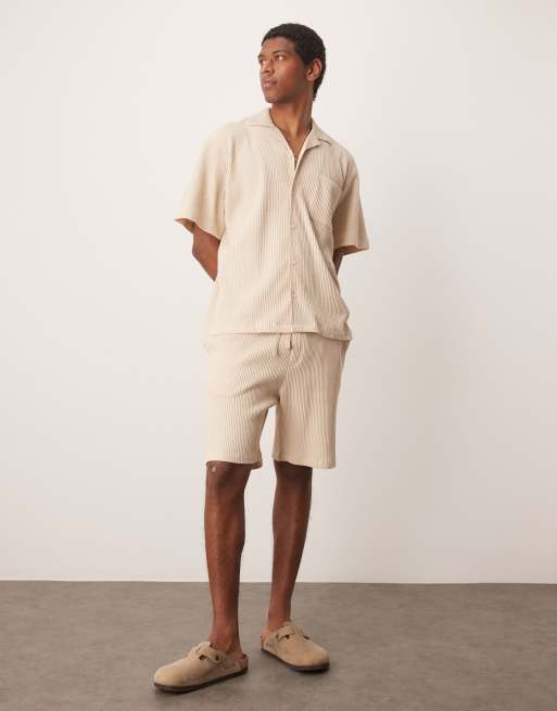 Selected Homme - Coordinato a nido d'ape color crema