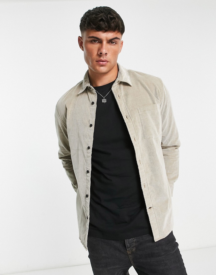 Selected Homme cord shirt in beige-Neutral