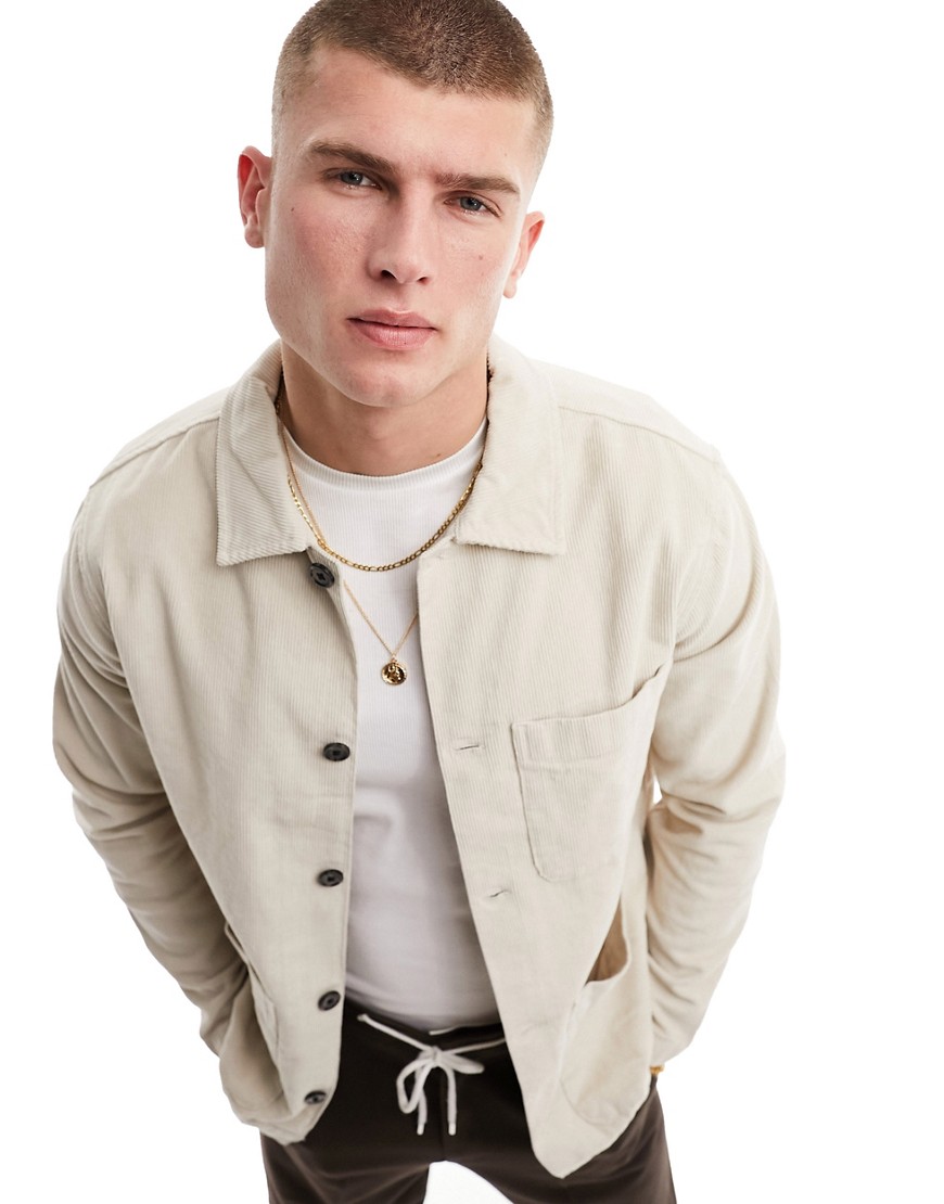 Selected Homme cord worker overshirt in ecru-Neutral