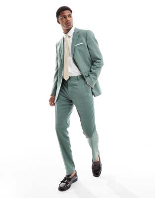 Selected Homme - Costume ajusté en lin mélangé - Vert - view 1