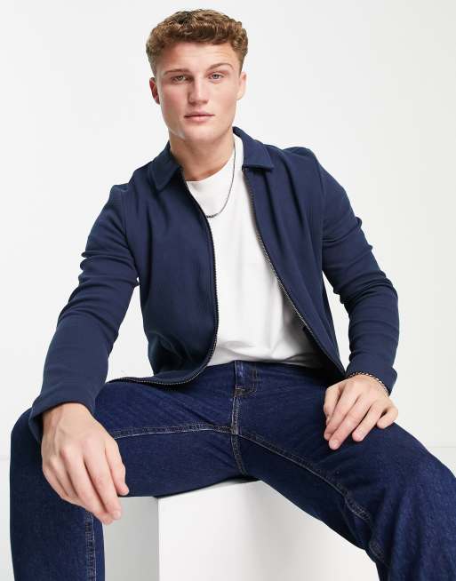 ASOS DESIGN harrington jacket with funnel neck in navy