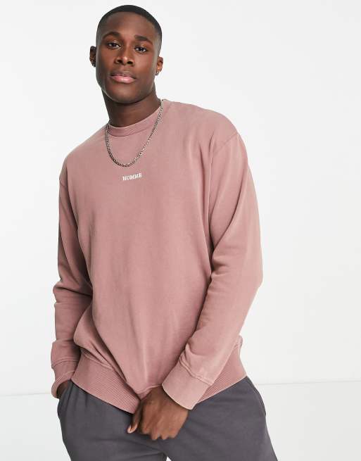 Selected Homme cotton blend oversized sweatshirt with embroidery in pink PINK