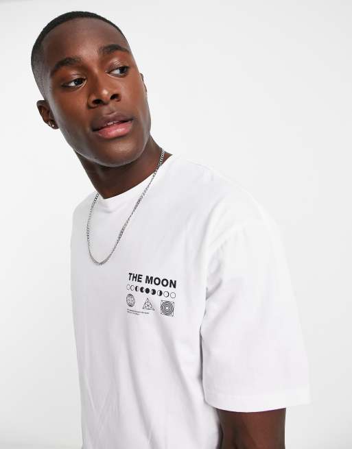 Selected Homme cotton blend oversized T shirt with moon back print in white Exclusive to ASOS WHITE