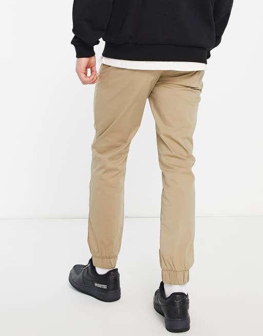 Selected Homme cotton blend slim fit cuffed chino joggers in tan