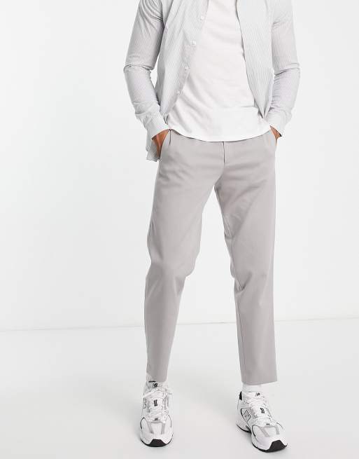 Selected Homme cotton blend slim fit smart pants in grey - LGREY