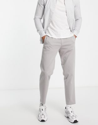 Selected Homme cotton blend slim fit smart trousers in grey - LGREY