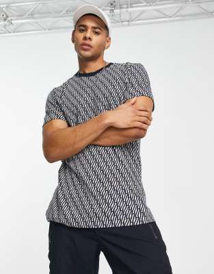 cotton blend t-shirt in all over print in navy - NAVY