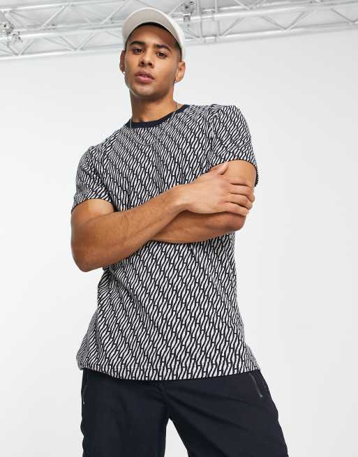 Selected Homme cotton blend t-shirt in all over print in navy - NAVY