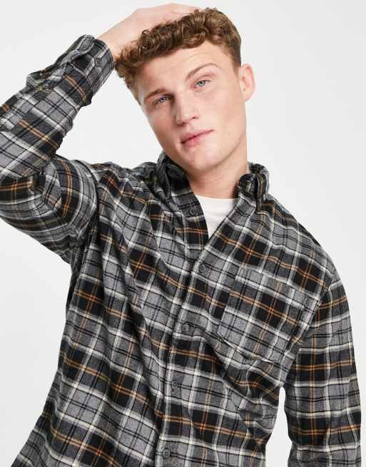 Selected Homme cotton brushed check shirt in regular fit in grey - GREY, 2 of 4
