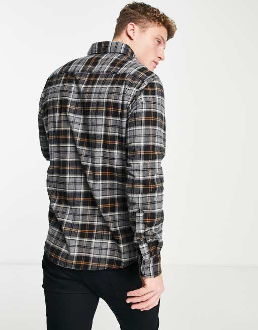 Selected Homme cotton brushed check shirt in regular fit in grey - GREY, 3 of 4