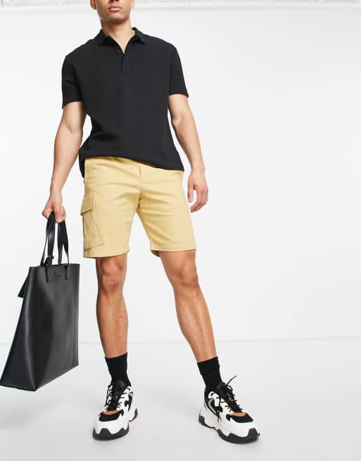 Selected Homme cotton cargo short in beige BEIGE