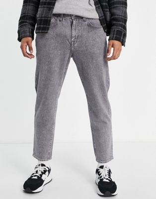 Selected Homme cotton Chris relaxed crop jeans in grey acid wash - GREY - ASOS Price Checker