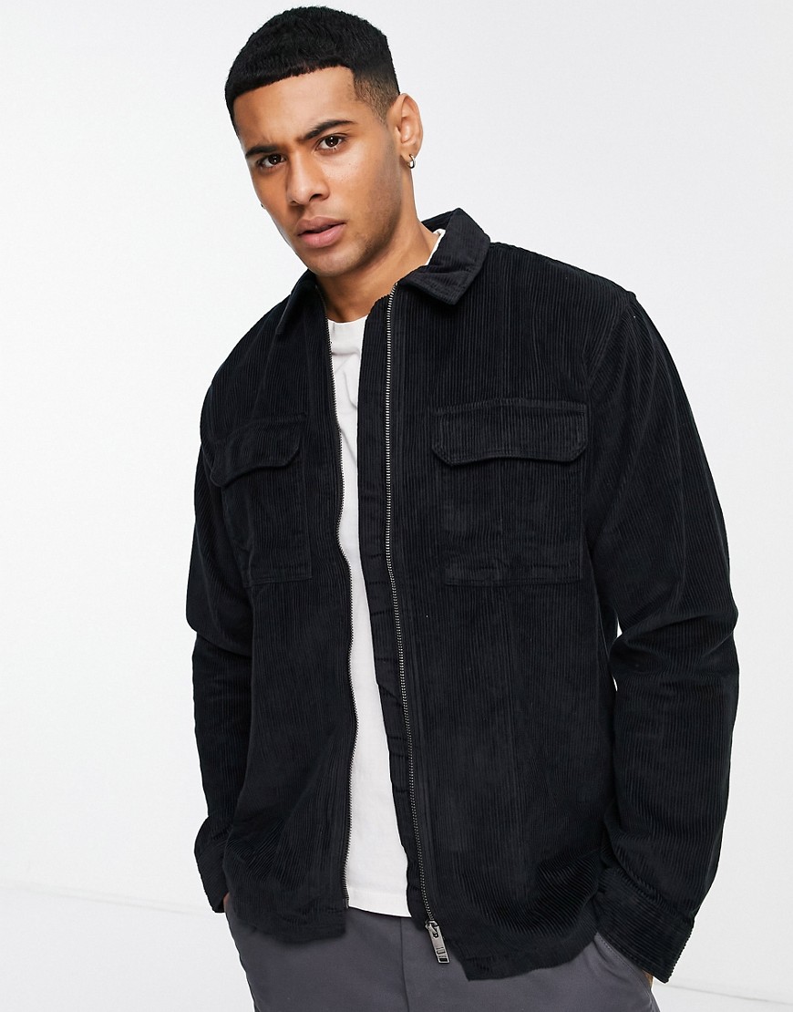 Selected Homme cotton cord overshirt with double pocket in black - BLACK