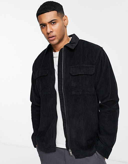 Selected Homme cotton cord overshirt with double pocket in black ...