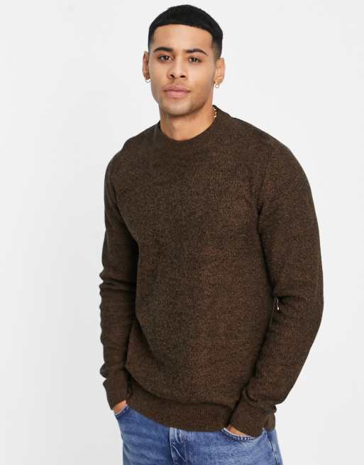 Selected Homme cotton crew neck knitted sweater brown twist BROWN