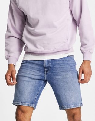Selected Homme cotton denim shorts in mid wash  - LBLUE