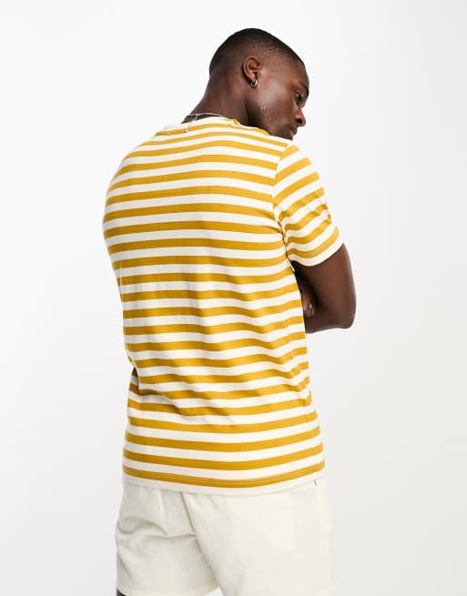 Selected Homme cotton logo T-shirt in yellow stripe