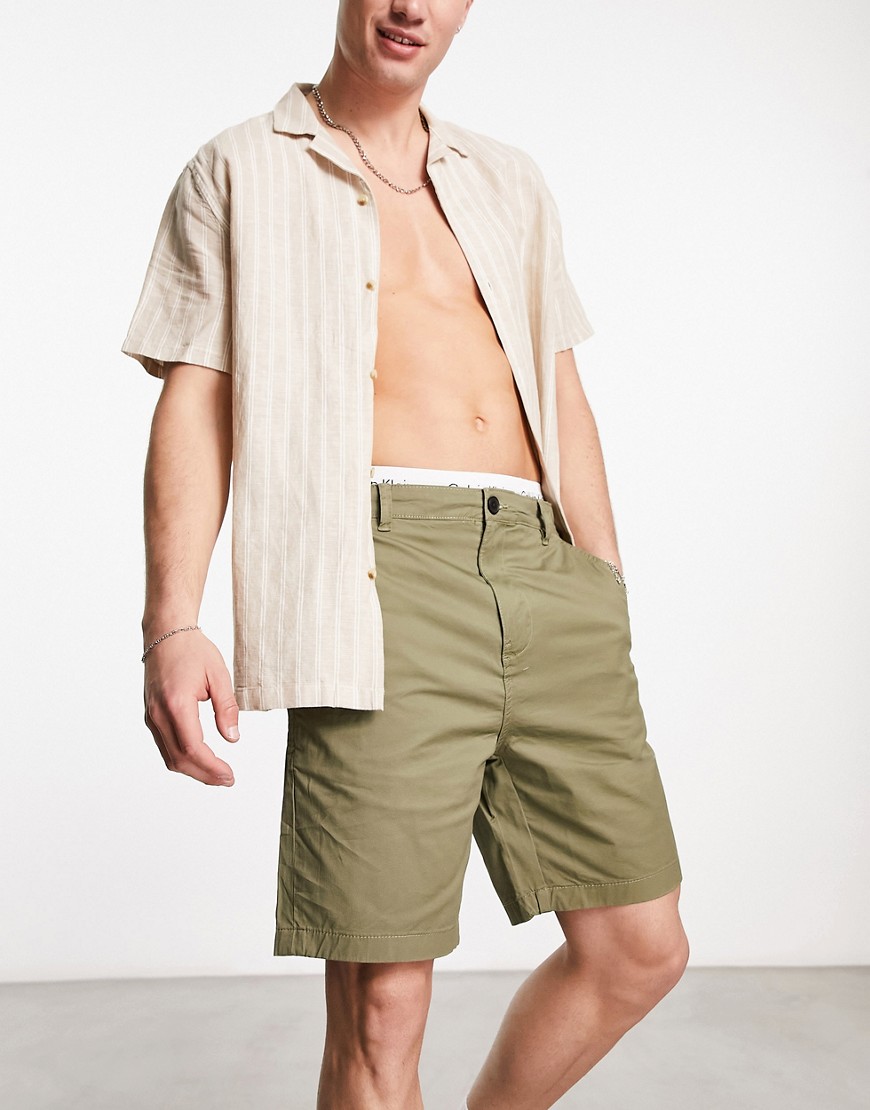 Selected Homme cotton mix chino short in khaki-Green