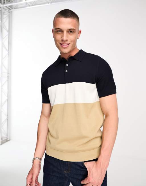 River Island Slim Fit Textured Knit Polo Shirt in Yellow for Men