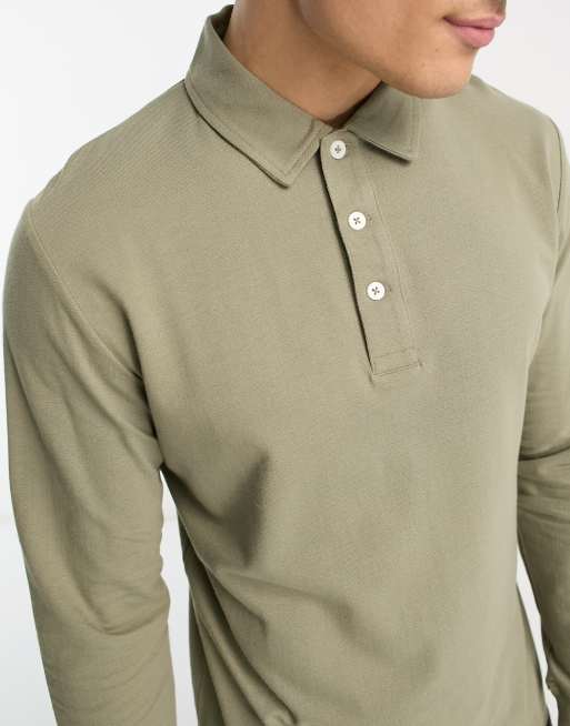 Mens khaki outlet long sleeve polo