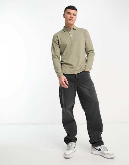 White Long Sleeve Polo Shirt with Beige Pants