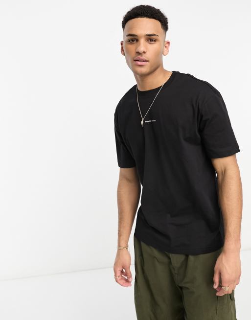 Selected Homme cotton mix oversized logo t-shirt in black | ASOS