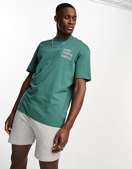Selected Homme cotton mix oversized T-shirt with outdoor back print in green  | ASOS