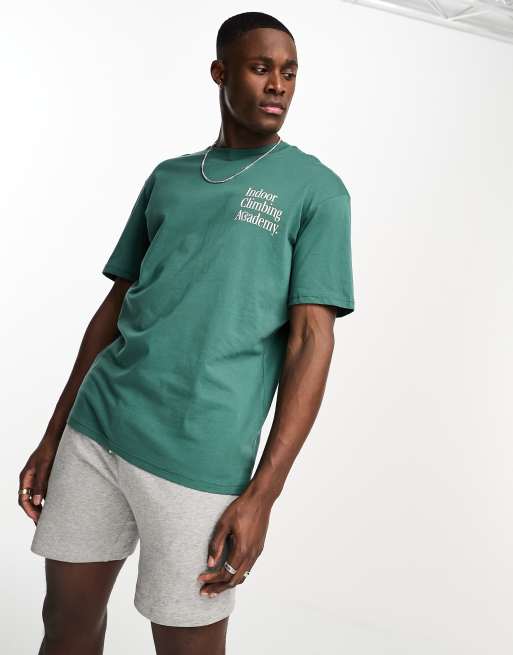 Selected Homme cotton mix oversized T shirt with outdoor back print in green