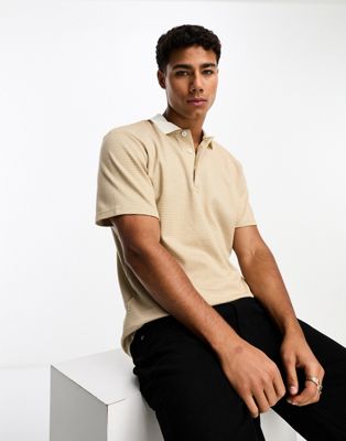 Selected Homme cotton mix polo in beige stripe