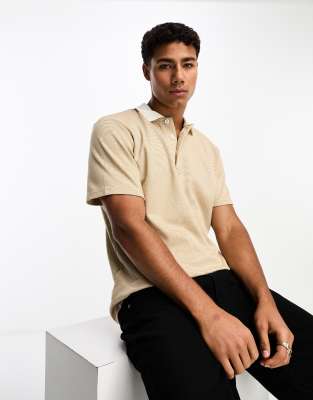 Selected Homme Cotton Mix Polo In Beige Stripe-neutral