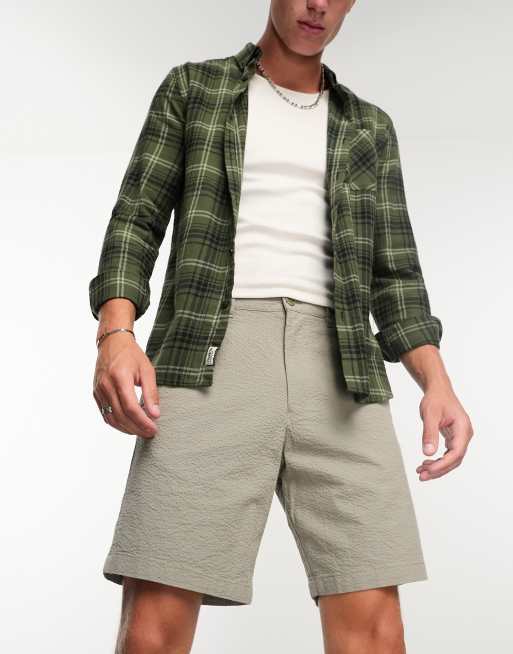 Selected Homme cotton mix seersucker shorts in sage