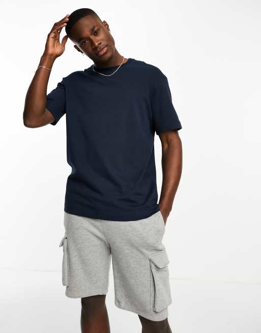 Selected Homme cotton oversized heavy weight t-shirt in navy