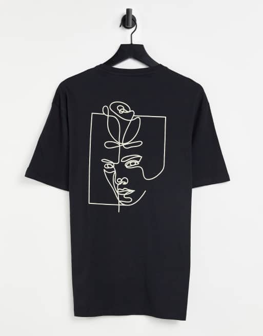 Selected Homme cotton oversized t-shirt with face sketch back print in black - BLACK