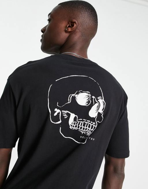 Selected Homme cotton oversized t shirt with skull back print in black BLACK