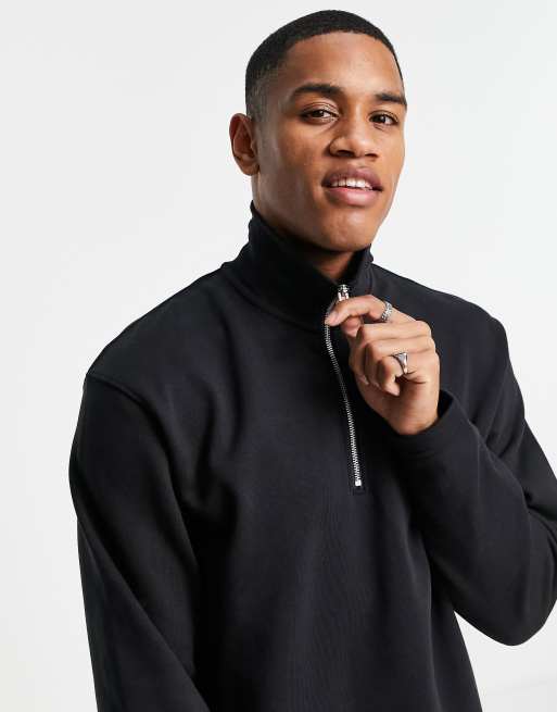 Selected Homme cotton quarter zip sweatshirt in black - BLACK | ASOS