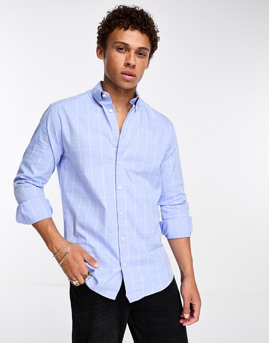 Selected Homme cotton regular fit shirt in light blue check