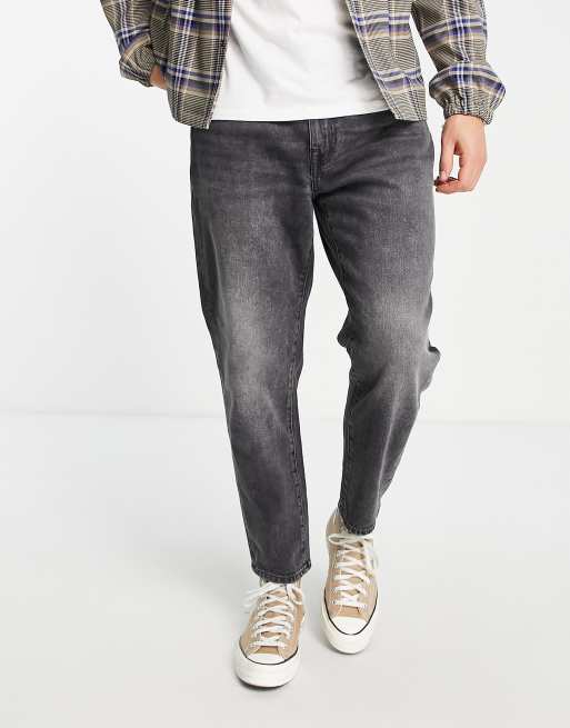 Selected cotton relaxed crop jeans in dark gray wash - | ASOS