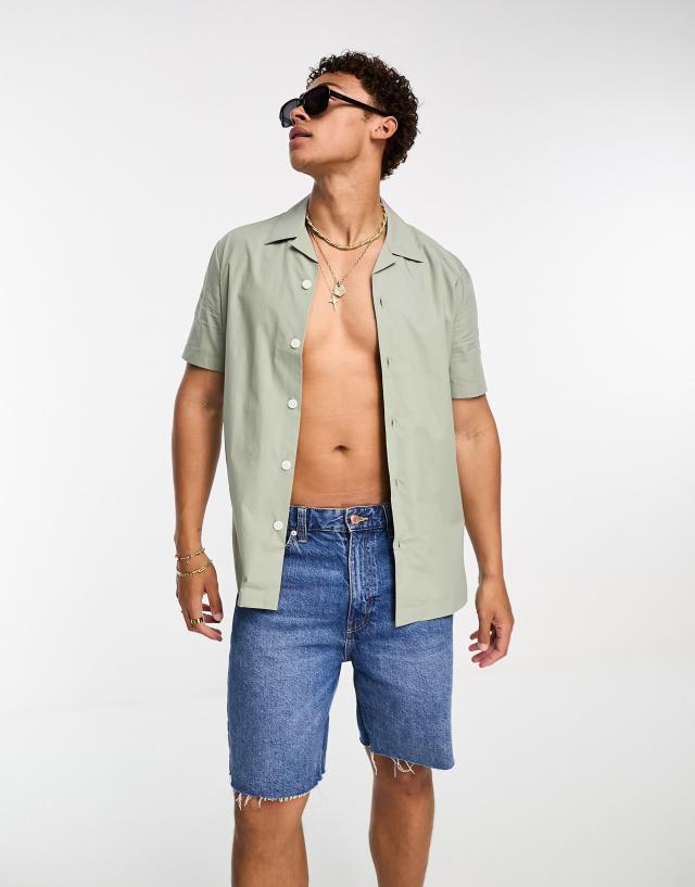 Selected Homme - cotton short sleeve shirt in sage