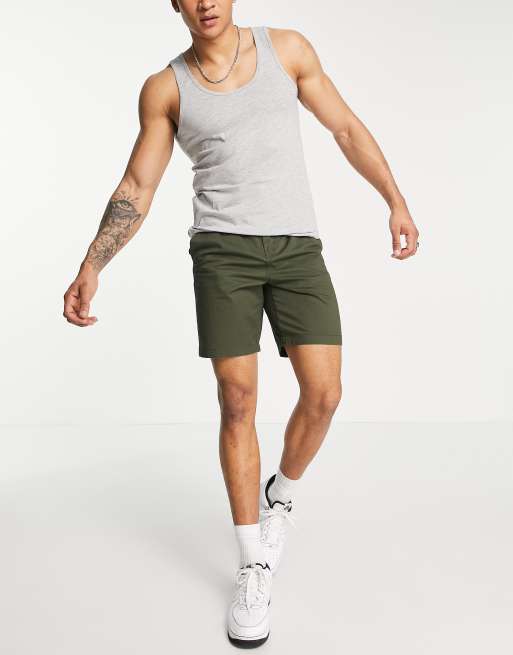 Selected Homme cotton slim fit chino shorts in khaki green 