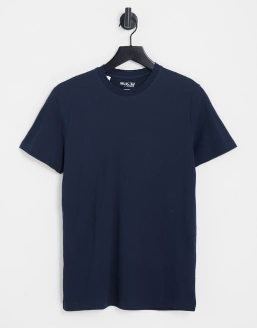 Selected Homme cotton slim fit crew neck T-shirt in navy | ASOS