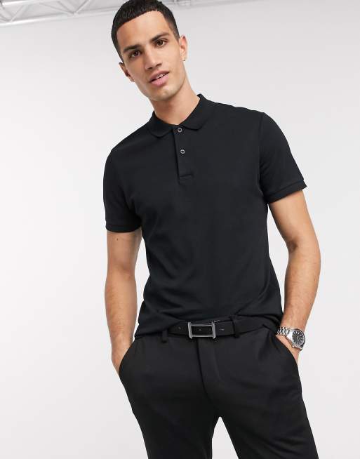 Selected Homme cotton slim fit polo in black