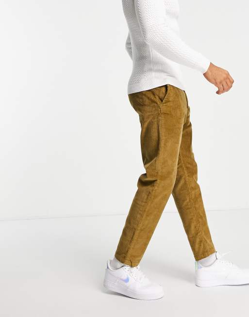 Selected Homme cotton slim tapered cord trousers in brown BROWN