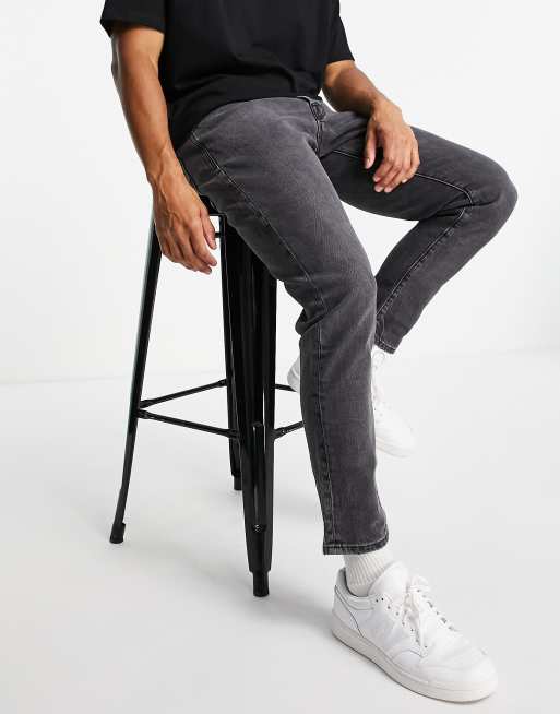 Selected Homme cotton slim tapered jeans in washed black BLACK