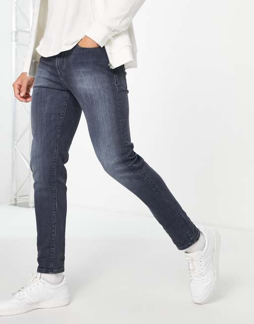 Selected Homme cotton slim tapered stretch jeans in blue grey wash