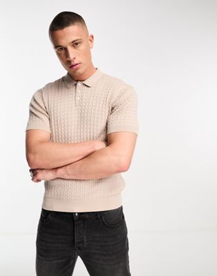 Selected Homme cotton textured polo in beige