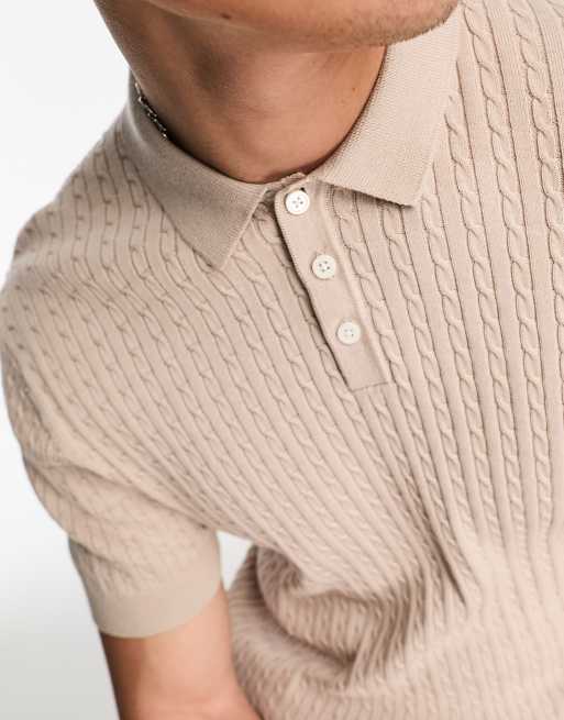 Selected Homme cotton textured polo in beige