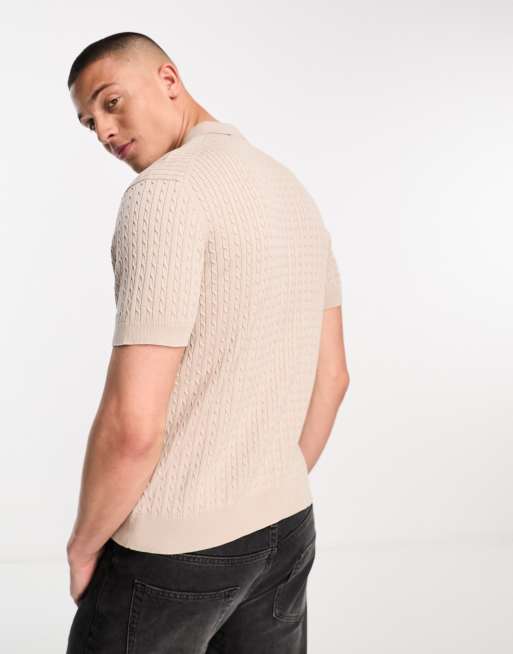 Selected Homme cotton textured polo in beige