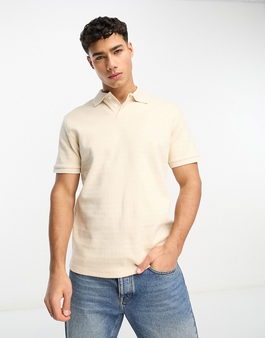 Selected Homme Cotton Textured Polo In Beige-neutral