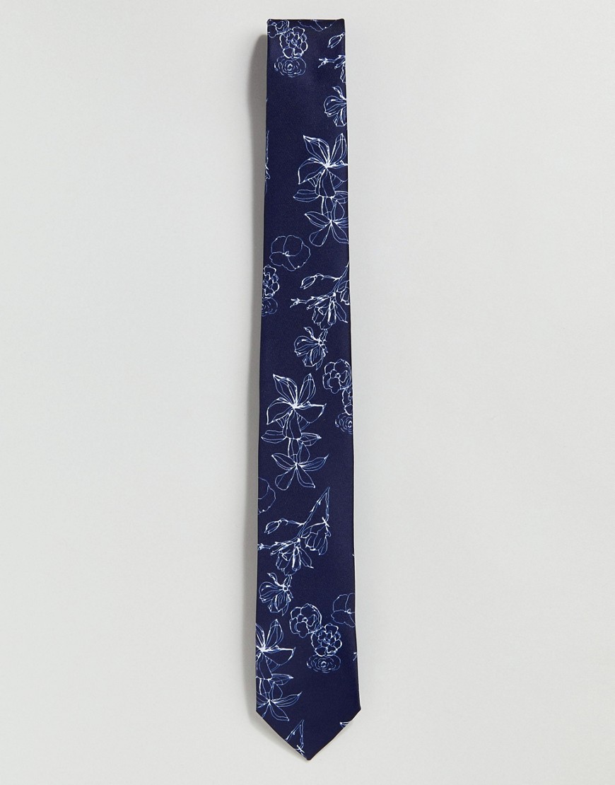 Selected Homme - Cravatta con stampa a fiori-Navy