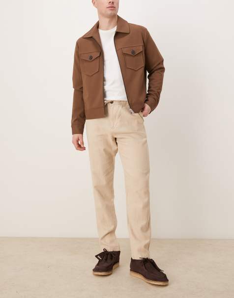 Selected Homme - Cremehvide smalle tapered bukser i hørblanding - view 1